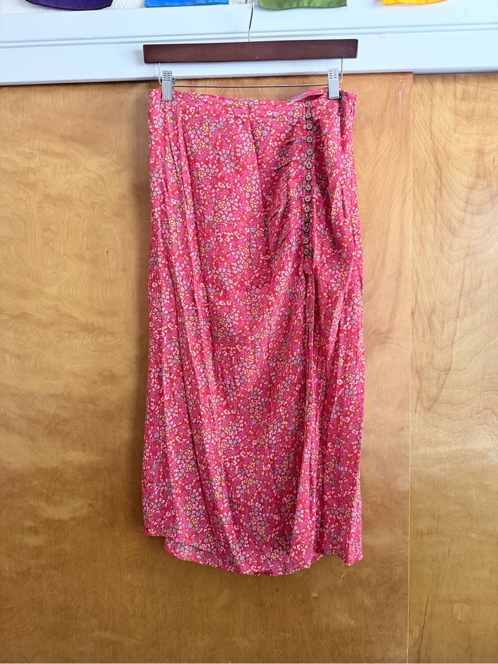 O'Neil Floral Pink Midi Skirt with Button Detail